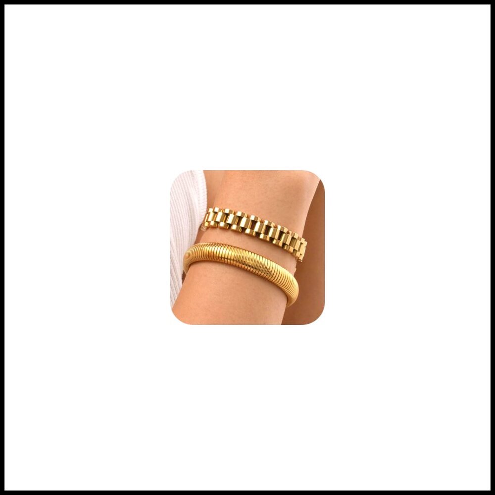 Stackable Chunky Link Bracelets Set Gold Plated S… - image 1